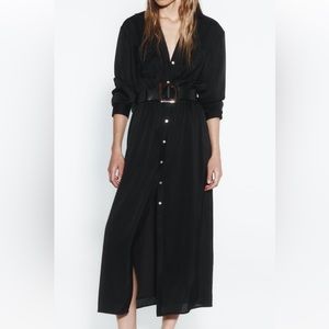 Zara Belted Pleated Midi Dress NWT